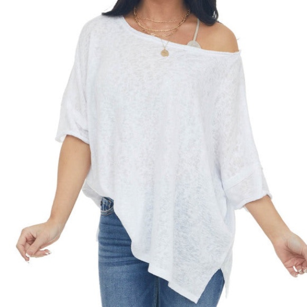 Charlotte Avery Melange Off White Short Dolman Sleeve Knit Top